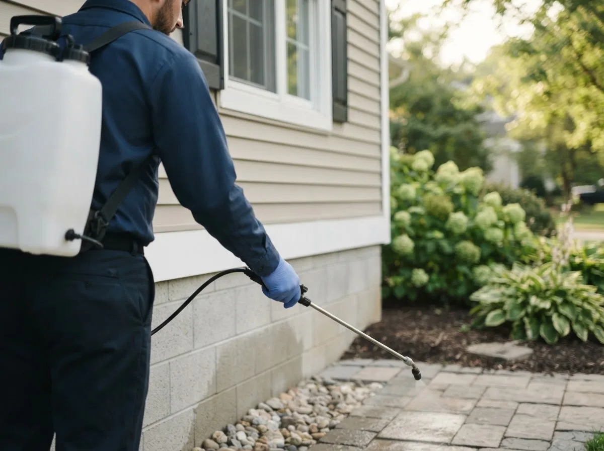 Pest control technician inspecting a home in Sheppard Afb, TX
